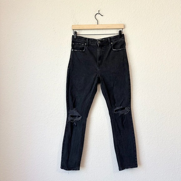 ABERCROMBIE & FITCH Distressed High-Waisted Skinny Jeans Washed Black - Picture 1 of 11